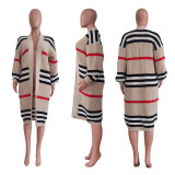 Fall/Winter Sweaters Women Fashion Clothes Top Long Sleeve Hand Knit Stripe Cardigan