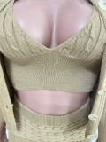 Solid Color Manual Knitted Sweater Cardigan 3 Piece Set