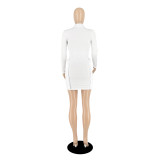 Fall New Women's Black High Collar Short Dress Ribbed Tight Fitting Long Sleeve Mini Dress