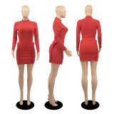 Fall New Women's Black High Collar Short Dress Ribbed Tight Fitting Long Sleeve Mini Dress