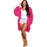 Solid Color Knitted Hand Crochet Fringe Cardigan Sweater