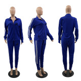 Striped Patchwork Women's Tracksuit Long Sleeve Zipper Track Jacket + Pants Two 2 Piece Set Outfit