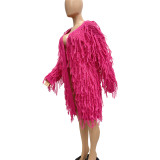 Solid Color Knitted Hand Crochet Fringe Cardigan Sweater