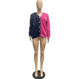 Casual Solid Contrasting Color Stitching Hand Knitted Sweater Cardigan with Pocket