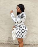 Plus Size Women's Black/White Spotted V Neck Mini Dress