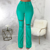 Fashion Elastic All-match Ripped Flared Pants