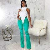 Fashion Elastic All-match Ripped Flared Pants