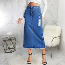 Fashion Rivet Stretch Denim Long Skirts