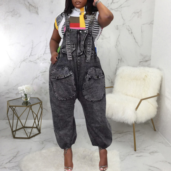 Fashion All-match Denim Loose Overalls Jumpsuits