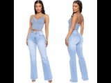 Fashion Versatile Stitching High Elasticity Slim Flared Jeans