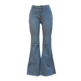 Womens Jeans High Waist Stretch Denim Tassel Long Flare Pants Slim Fit Trousers