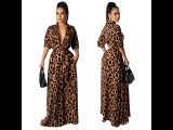 Casual Womens Wear Amazon 2023 Spring Summer Dress Fashion Leopard Print 5-point Sleeve Maxi Dress