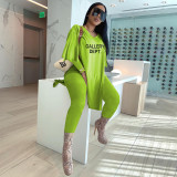 Women Fall Printed V Neck Active Outfits Sweatsuit Flare Sleeve Tops + Pants Set