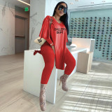 Women Fall Printed V Neck Active Outfits Sweatsuit Flare Sleeve Tops + Pants Set