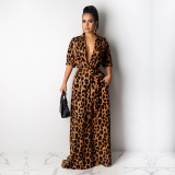 Casual Womens Wear Amazon 2023 Spring Summer Dress Fashion Leopard Print 5-point Sleeve Maxi Dress