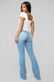 Womens Jeans High Waist Stretch Denim Tassel Long Flare Pants Slim Fit Trousers