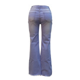 Fashion Versatile Stitching High Elasticity Slim Flared Jeans