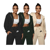 2022 Winter Double-sided Velvet Fashion Zipper Hoodie Sportswear Pant Set