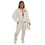 Solid Full Sleeve Lace Up Casual Active Sweatsuit Tracksuit Two Piece Set Fitness Outfits