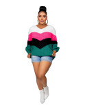 Solid Patchwork Striped Long Sleeve Knit Sweater Top