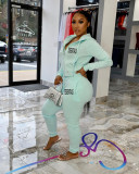 Casual Sport Solid Color Printed Hooded Sweatshirt And Pant Two Piece Set
