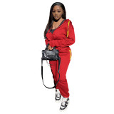 Solid Color Zipper Sports Hoodie Jogging Fashion Two Piece Outfits
