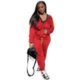 Solid Color Zipper Sports Hoodie Jogging Fashion Two Piece Outfits
