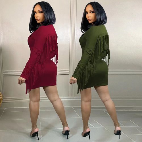 Plus Size Women Letter Printed Crew Neck Tassels Bodycon Party Club Mini Dress