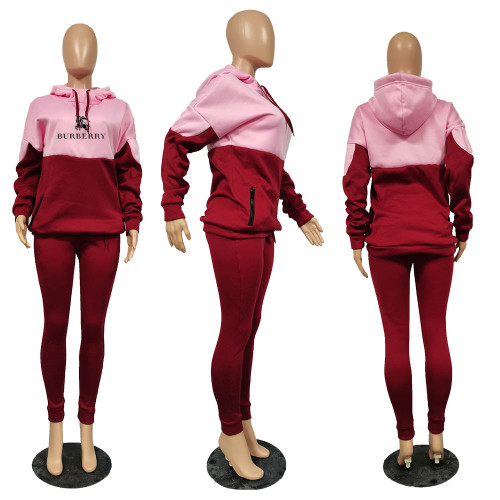 New Fashion Printed Stitching Hooded Two Piece Sweatshirt Set
