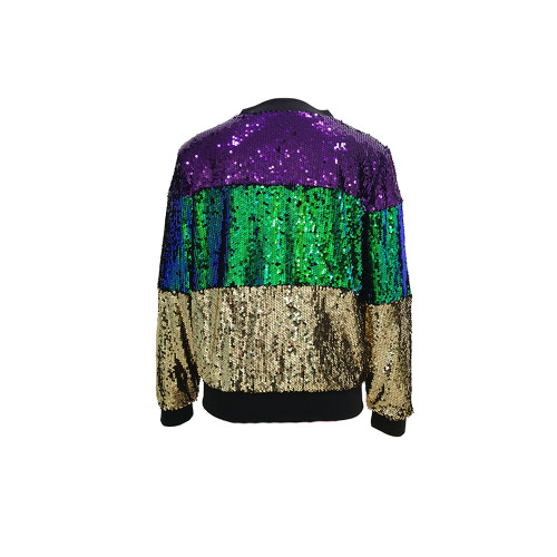 Ladies Multi Colour Sequin Glitter Club Dance Party Color Contrast Jacket