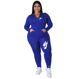 Women Offset Printed Sweatsuit Plus Size 2 Piece Jogger Sets with Hoodie