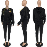 Casual Print Letter Hooded Collar Long Sleeve Two Pieces Jogging Fashion Set