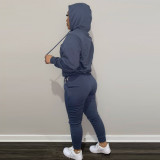 Winter Fleece Pullover Drawstring Hoodie Sweatpants 2 Piece Set