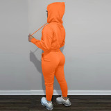 Winter Fleece Pullover Drawstring Hoodie Sweatpants 2 Piece Set