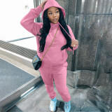 Winter Fleece Pullover Drawstring Hoodie Sweatpants 2 Piece Set