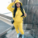 Winter Fleece Pullover Drawstring Hoodie Sweatpants 2 Piece Set