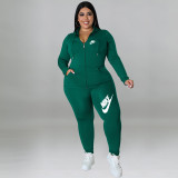 Women Offset Printed Sweatsuit Plus Size 2 Piece Jogger Sets with Hoodie