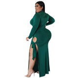Plus Size Offset Printed Fall Clothing Sexy Hollow Out Split Long Maxi Dress