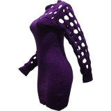 Women's Knitted Hand Hook Long Sleeve Hole Sweater Dress