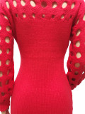 Women's Knitted Hand Hook Long Sleeve Hole Sweater Dress