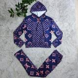 Fashion Printed Letter Hooded Sweatshirt + Trousers Two Piece