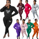 Casual Fleece Printed Letters Zipper Pullover High Neck Pant Set 2 Pieces