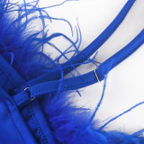 Solid Color Zipper Straps Chain Feather Jumpsuit