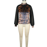 Casual Womens Tops Fashion Summer Leopard Print Long Sleeve Women Chiffon Blouse Shirt