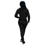 2Pcs/Sets Women Sports Hooded Top Sweatshirt Track Pants Sweat Suits Tracksuits