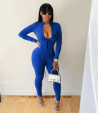 Casual Letter Pyrography Zipper One Piece Jumpsuit Sports Yoga Clothes