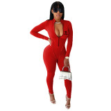 Casual Letter Pyrography Zipper One Piece Jumpsuit Sports Yoga Clothes