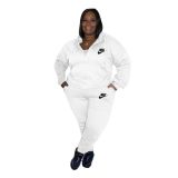 Fashion Women Embroidery Sportswear Casual White Two Piece Tracksuit Set