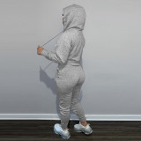 Casual Fleece Letter Print Drawstring Hoodie Sweatshirt & Sweatpants Sets