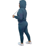 Casual Fleece Letter Print Drawstring Hoodie Sweatshirt & Sweatpants Sets